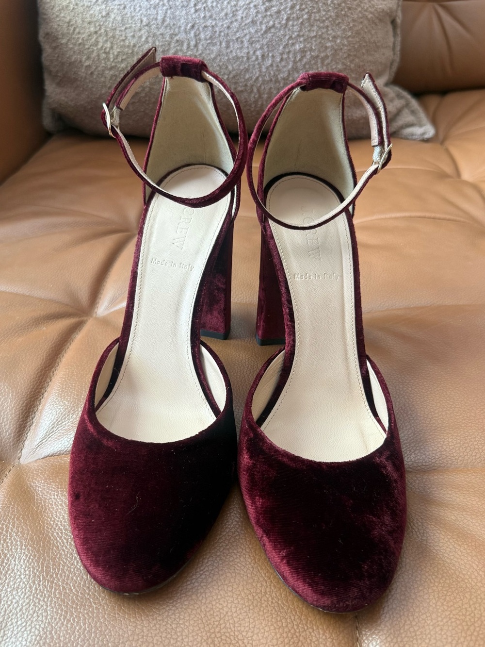 J. Crew Maisie Ankle-Strap Heel in Burgundy Velvet Women’s Size 10